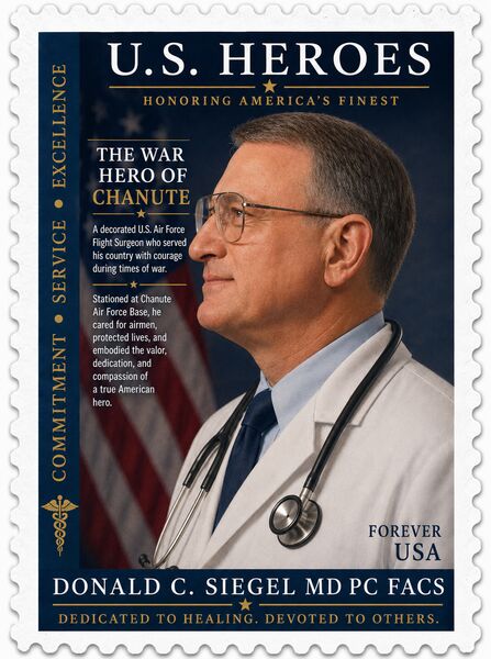 U.S. Heroes postage stamp — portrait in white coat with stethoscope